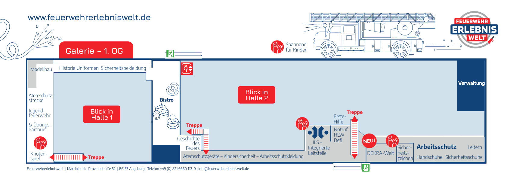 Lageplan Galerie Obergeschoss der Feuerwehrerlebniswelt